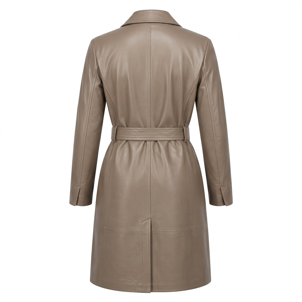MRKSHI FOREVER — Smooth Leather leather Coat in Taupe, back view