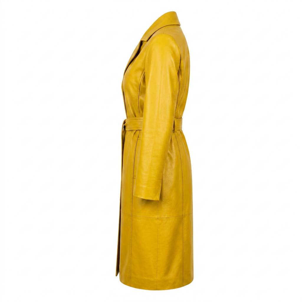 MRKSHI FOREVER — Smooth Leather leather Coat in Yellow, side view