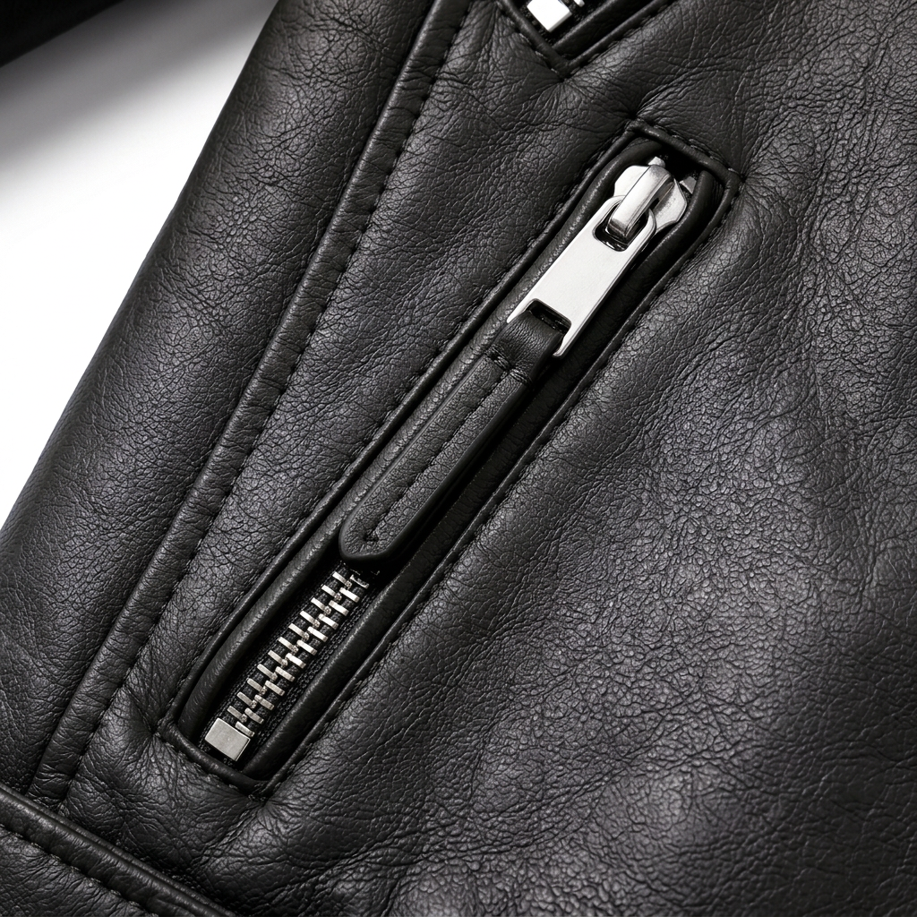 MRKSHI FOUND — Smooth Leather leather Jacket in Black, detail