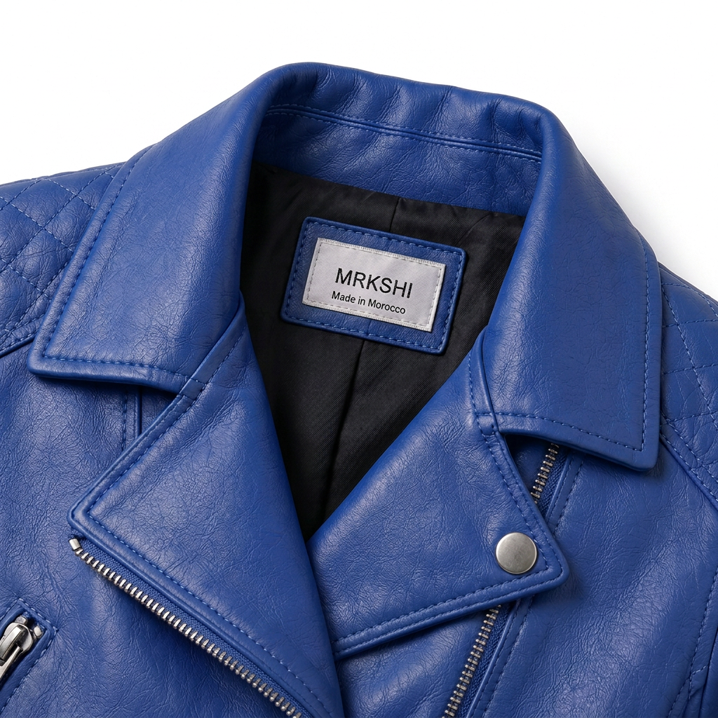 MRKSHI FOUND — Smooth Leather leather Jacket in Blue Night, detail