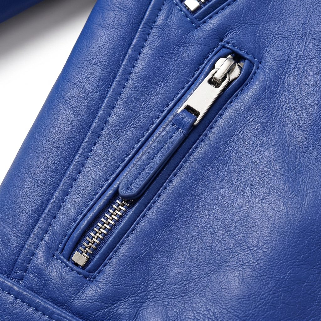 MRKSHI FOUND — Smooth Leather leather Jacket in Blue Night, detail