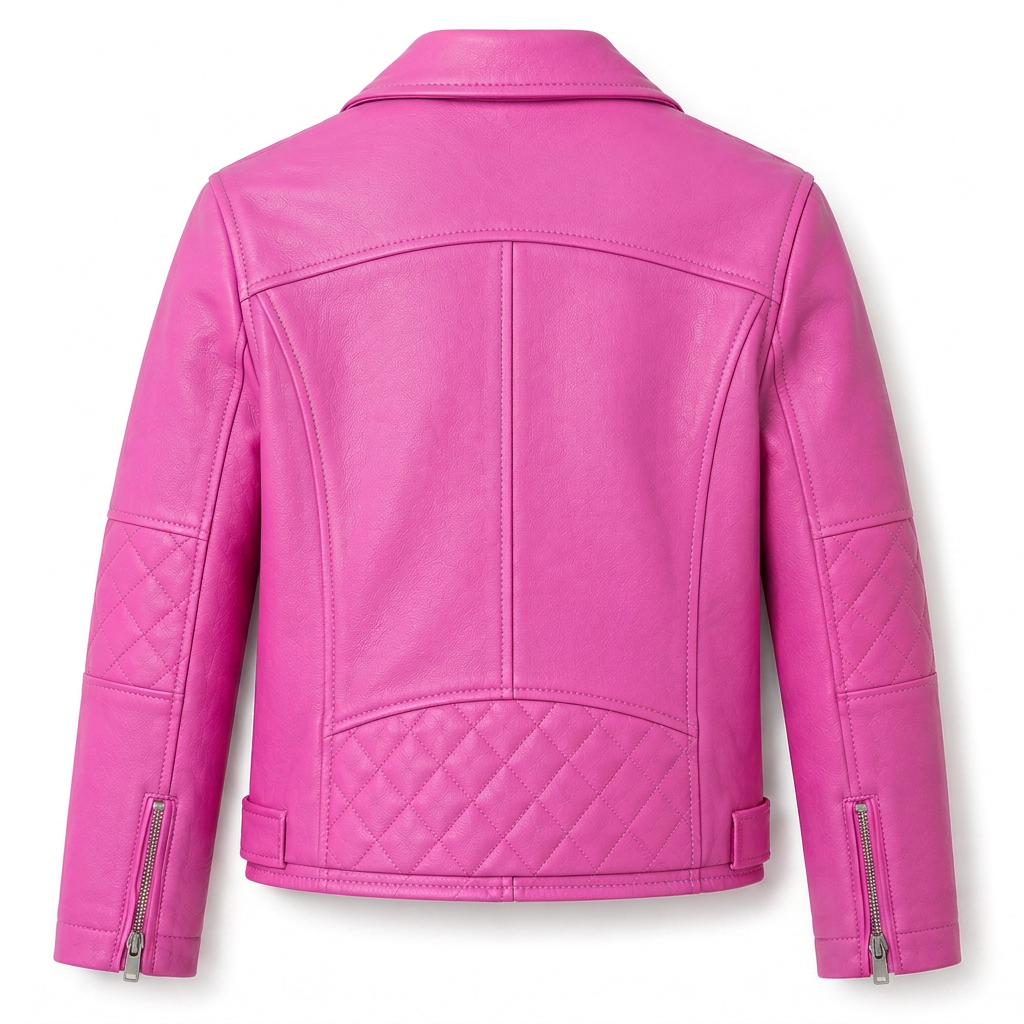 MRKSHI FOUND — Smooth Leather leather Jacket in Crazy Pink, back view