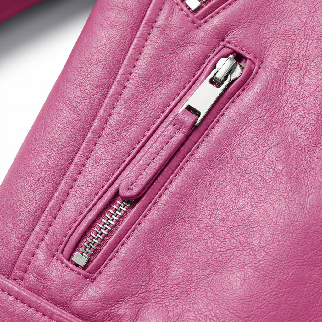 MRKSHI FOUND — Smooth Leather leather Jacket in Crazy Pink, detail