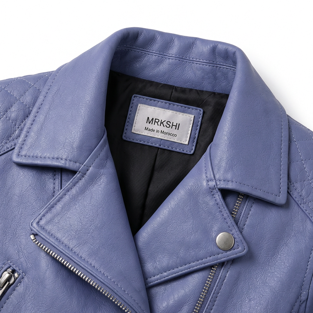 MRKSHI FOUND — Smooth Leather leather Jacket in Grey Violet, detail