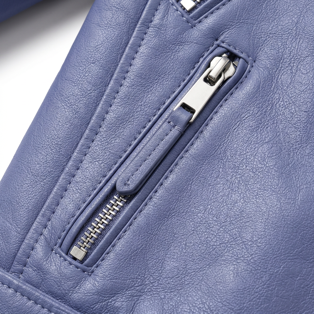 MRKSHI FOUND — Smooth Leather leather Jacket in Grey Violet, detail