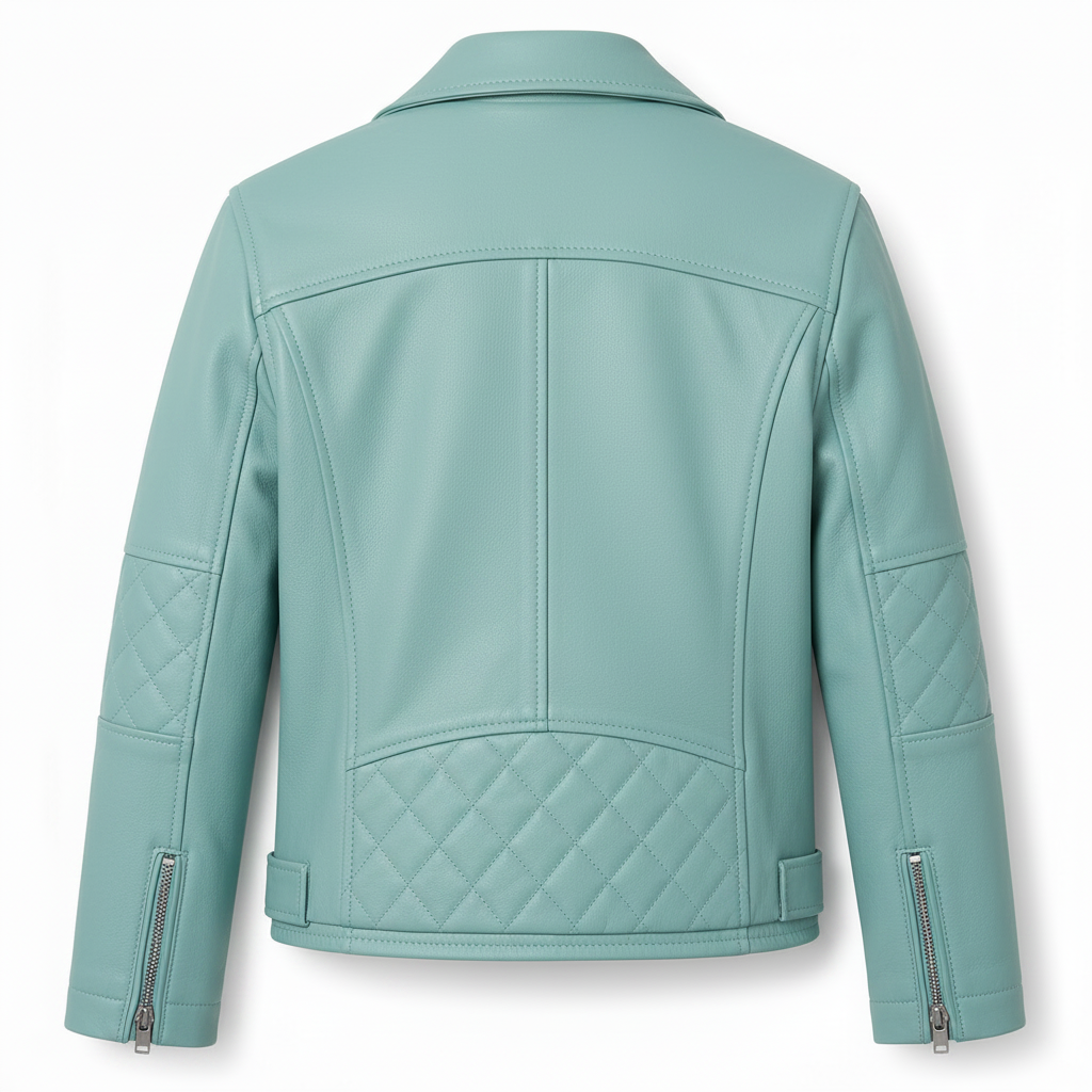 MRKSHI FOUND — Smooth Leather leather Jacket in Mint, back view