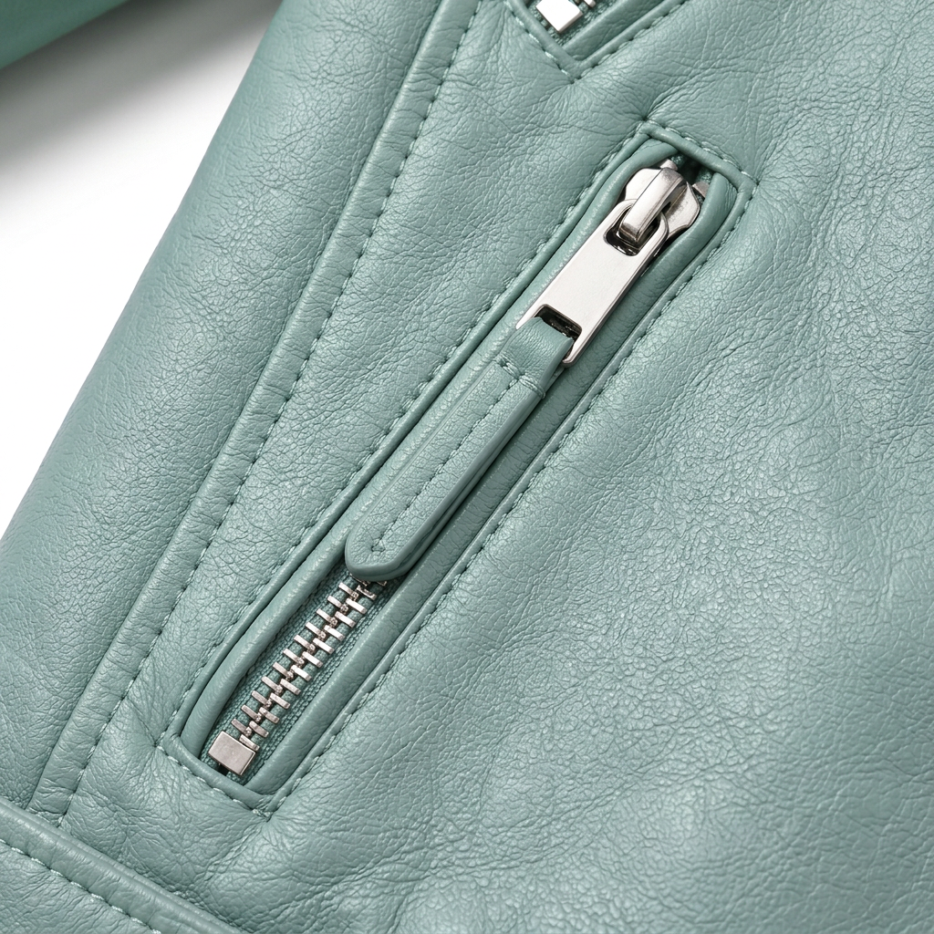 MRKSHI FOUND — Smooth Leather leather Jacket in Mint, detail