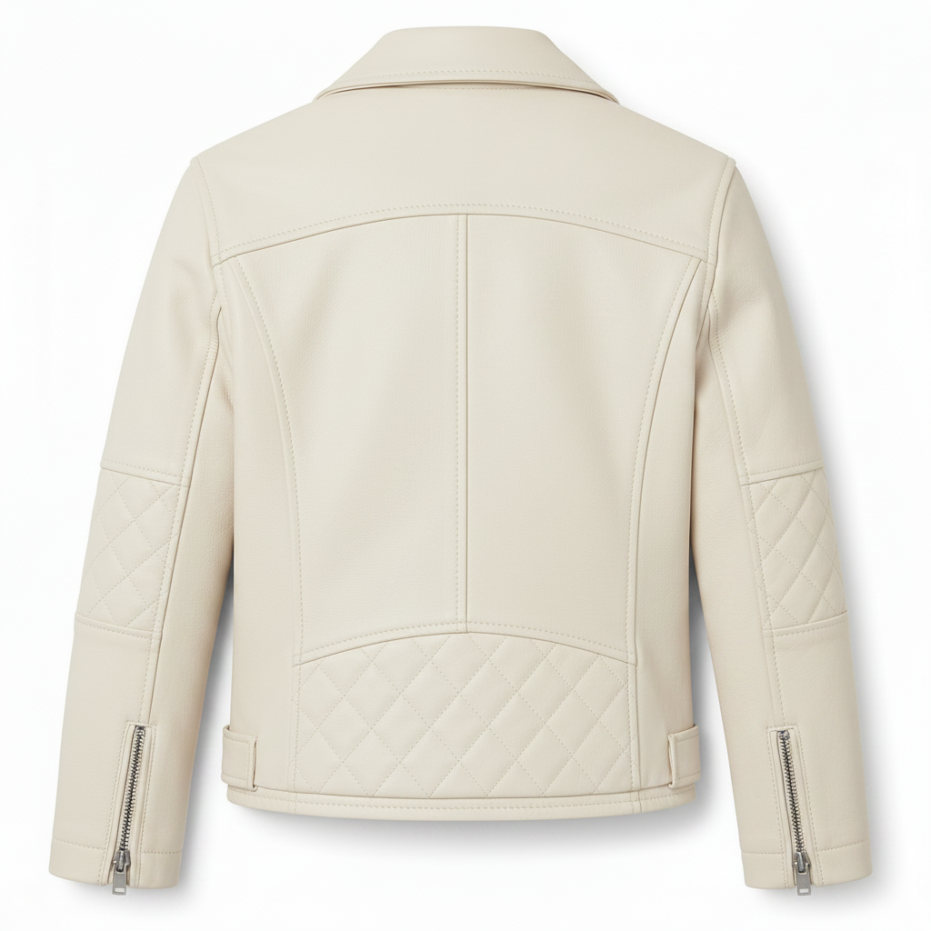 MRKSHI FOUND — Smooth Leather leather Jacket in Off White, back view