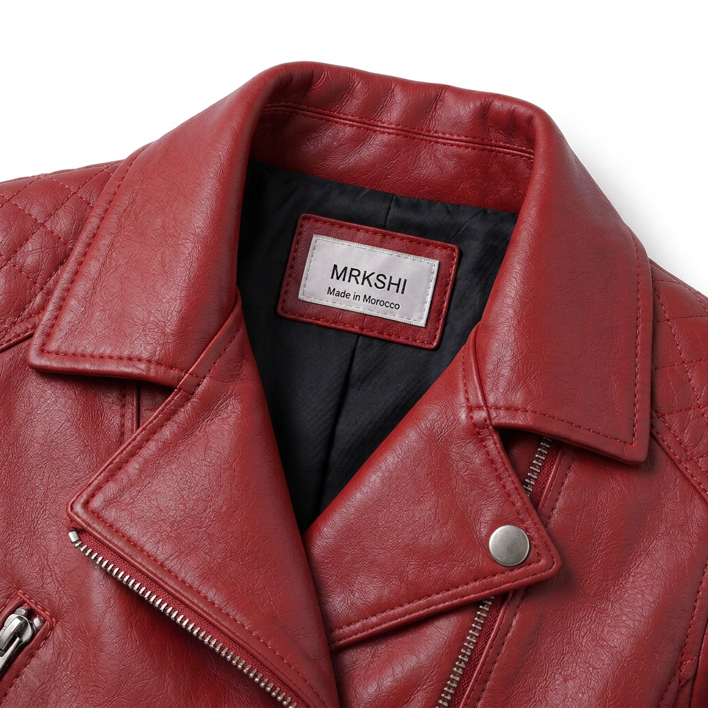 MRKSHI FOUND — Smooth Leather leather Jacket in Red, detail