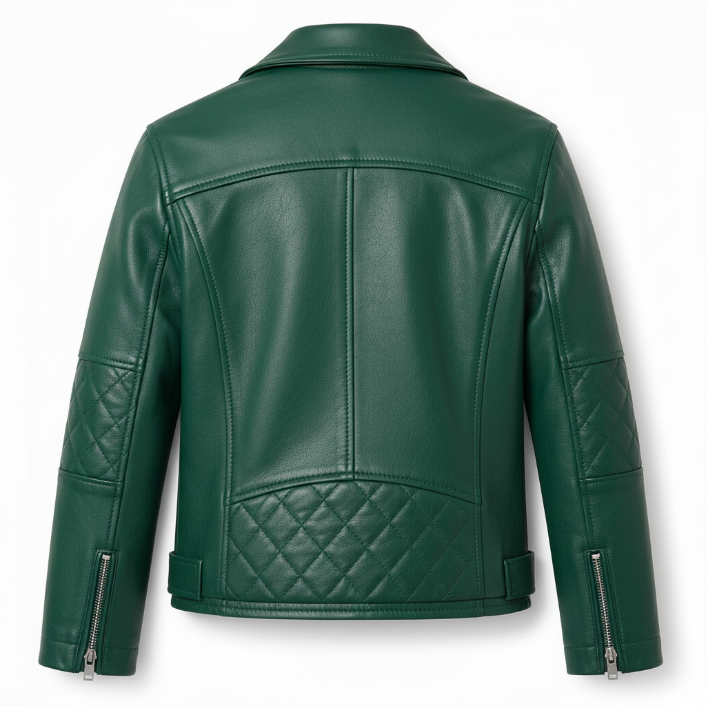 MRKSHI FOUND — Smooth Leather leather Jacket in Emerald, back view