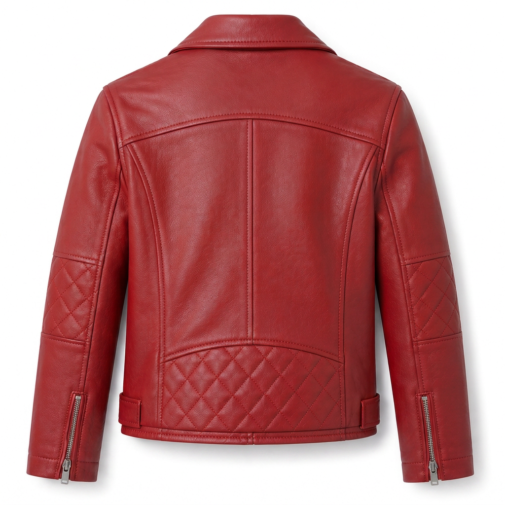 MRKSHI FOUND — Smooth Leather leather Jacket in Red, back view