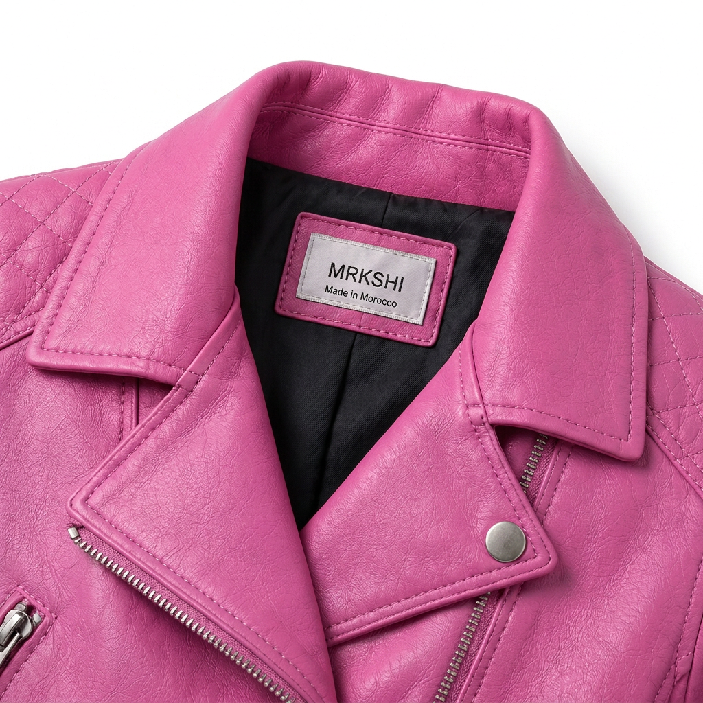 MRKSHI FOUND — Smooth Leather leather Jacket in Crazy Pink, detail