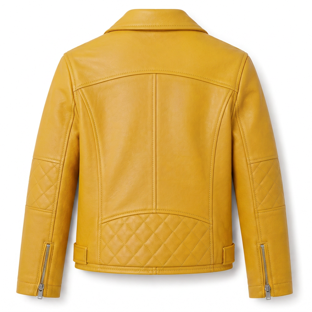MRKSHI FOUND — Smooth Leather leather Jacket in Yellow, back view