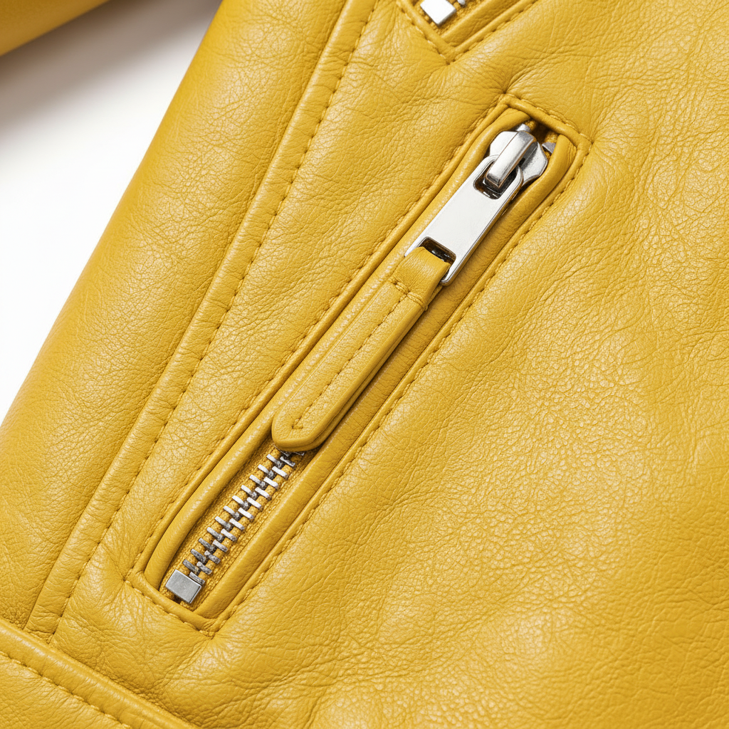 MRKSHI FOUND — Smooth Leather leather Jacket in Yellow, detail