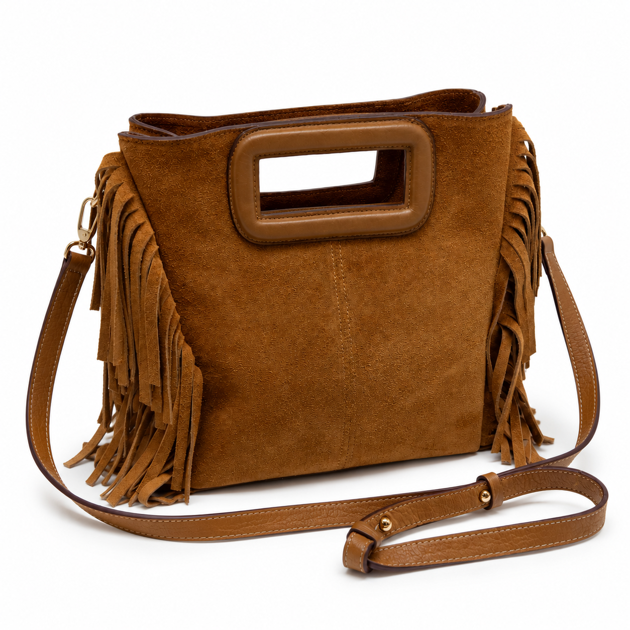 MRKSHI ORBIT — Suede leather Bag in Tobacco, front view