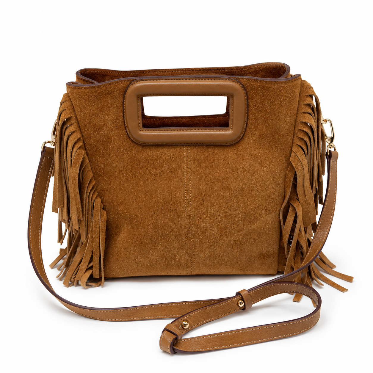 MRKSHI ORBIT — Suede leather Bag in Tobacco, back view