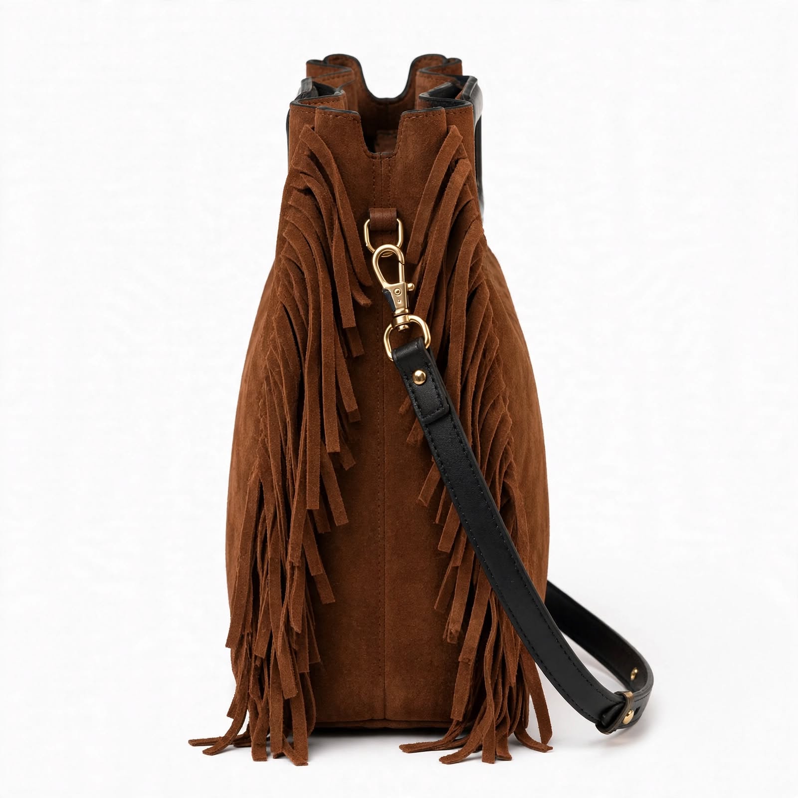MRKSHI ORBIT — Suede leather Bag in Tobacco, detail
