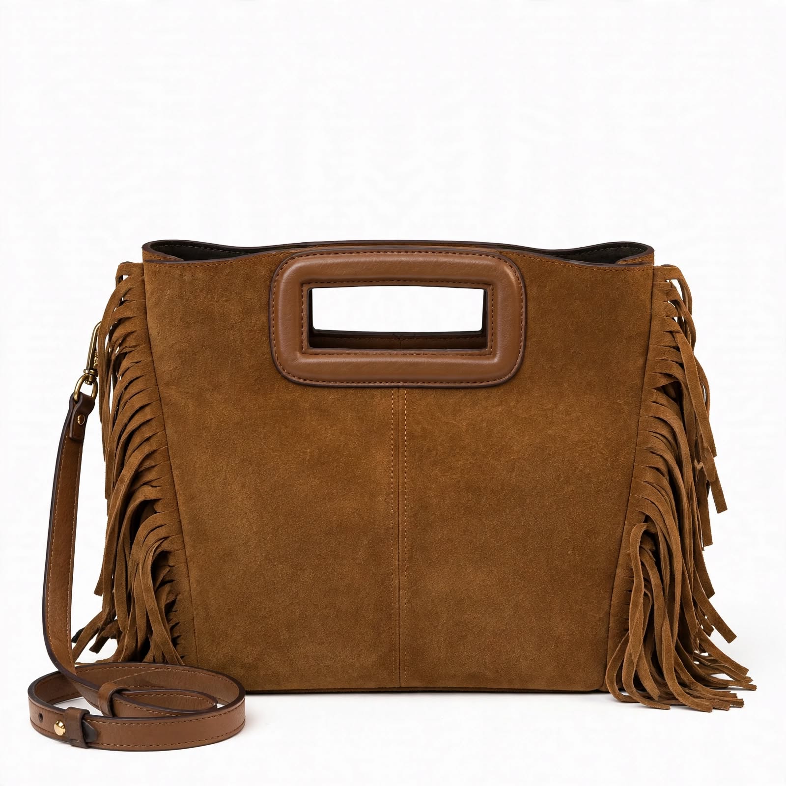 MRKSHI ORBIT — Suede leather Bag in Tobacco, detail