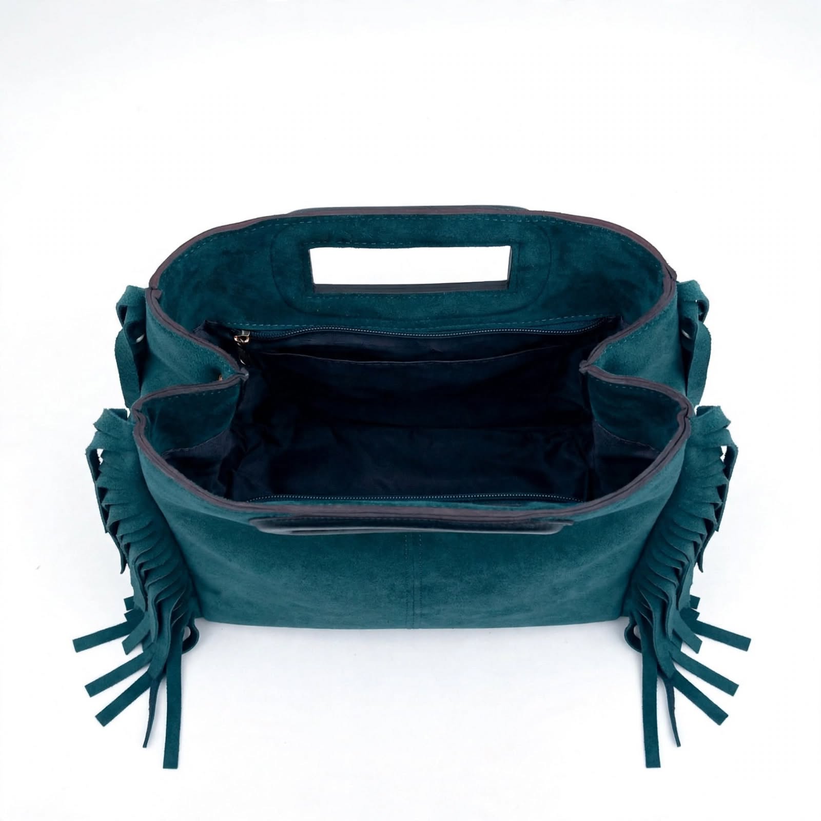 MRKSHI ORBIT — Suede leather Bag in Forest Green, back view