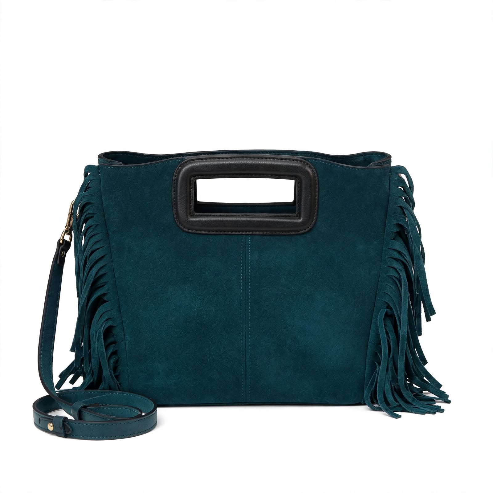 MRKSHI ORBIT — Suede leather Bag in Forest Green, three quarter view