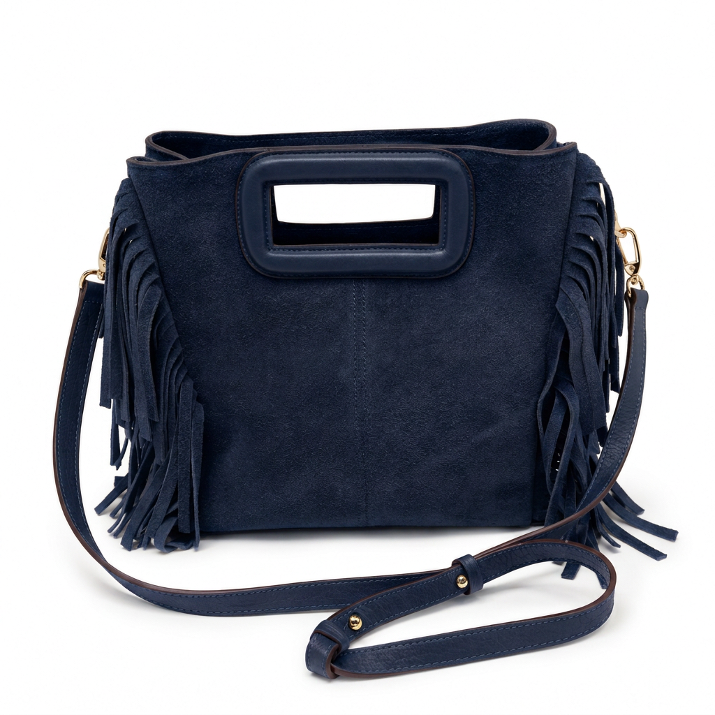 MRKSHI ORBIT — Suede leather Bag in Navy, back view