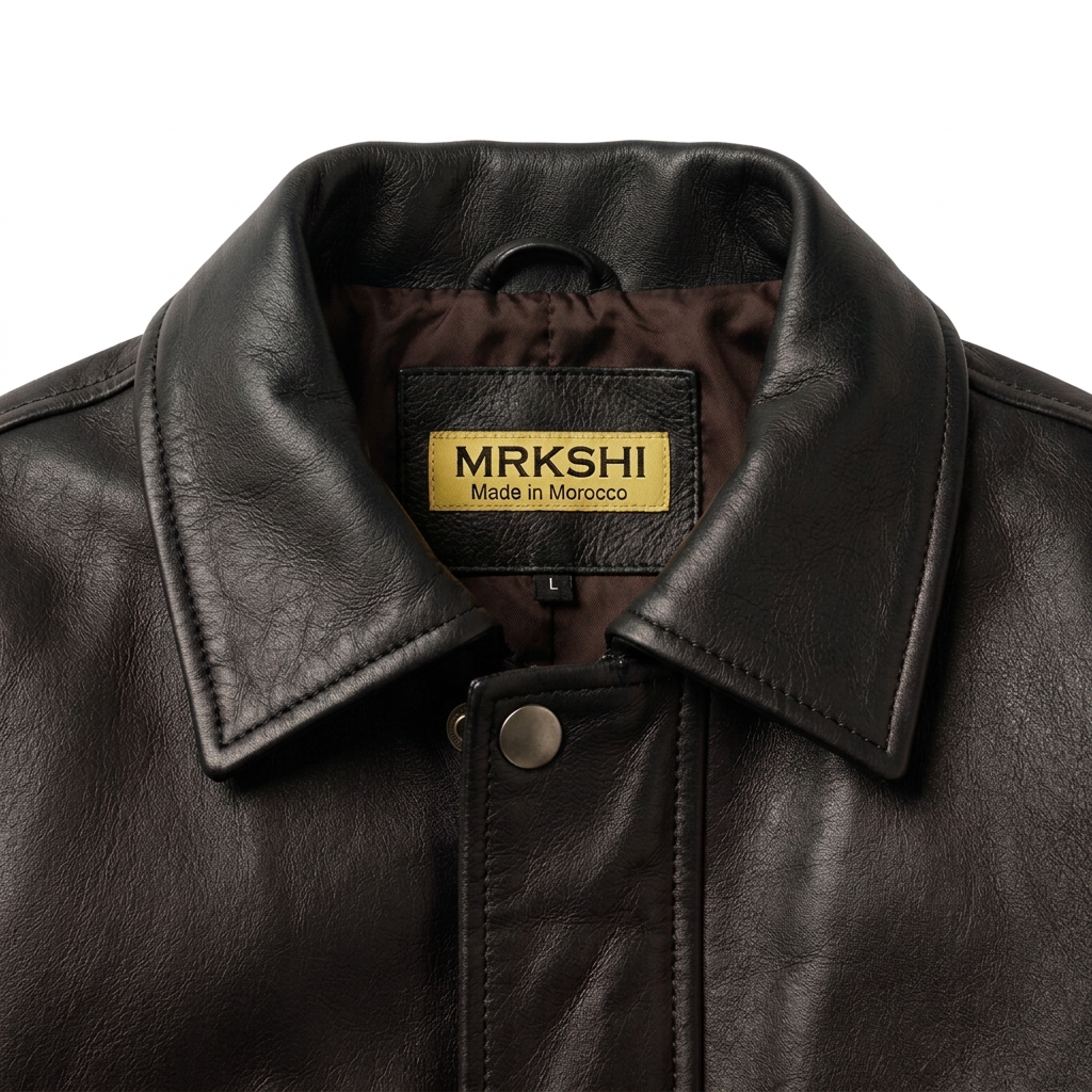 MRKSHI AMBER — Smooth Leather leather Jacket in Black, detail