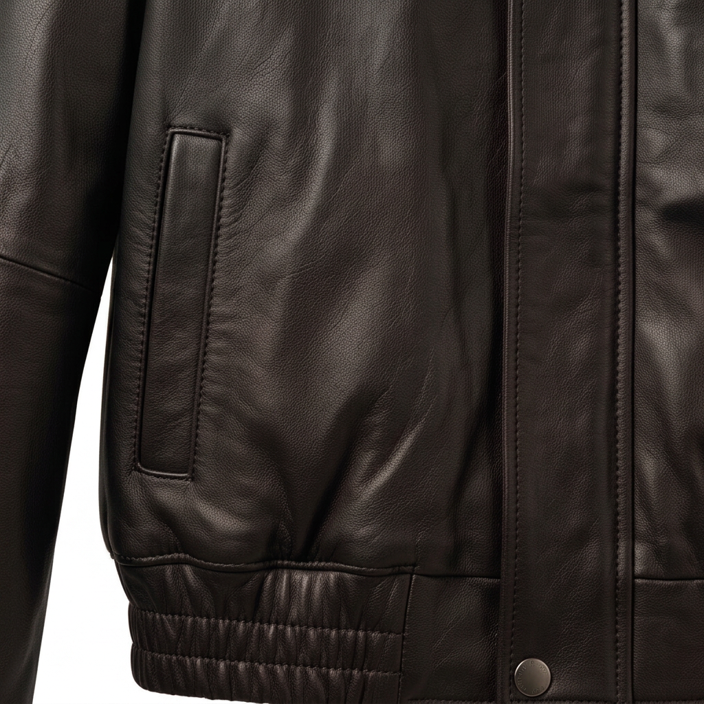 MRKSHI AMBER — Smooth Leather leather Jacket in Black, detail