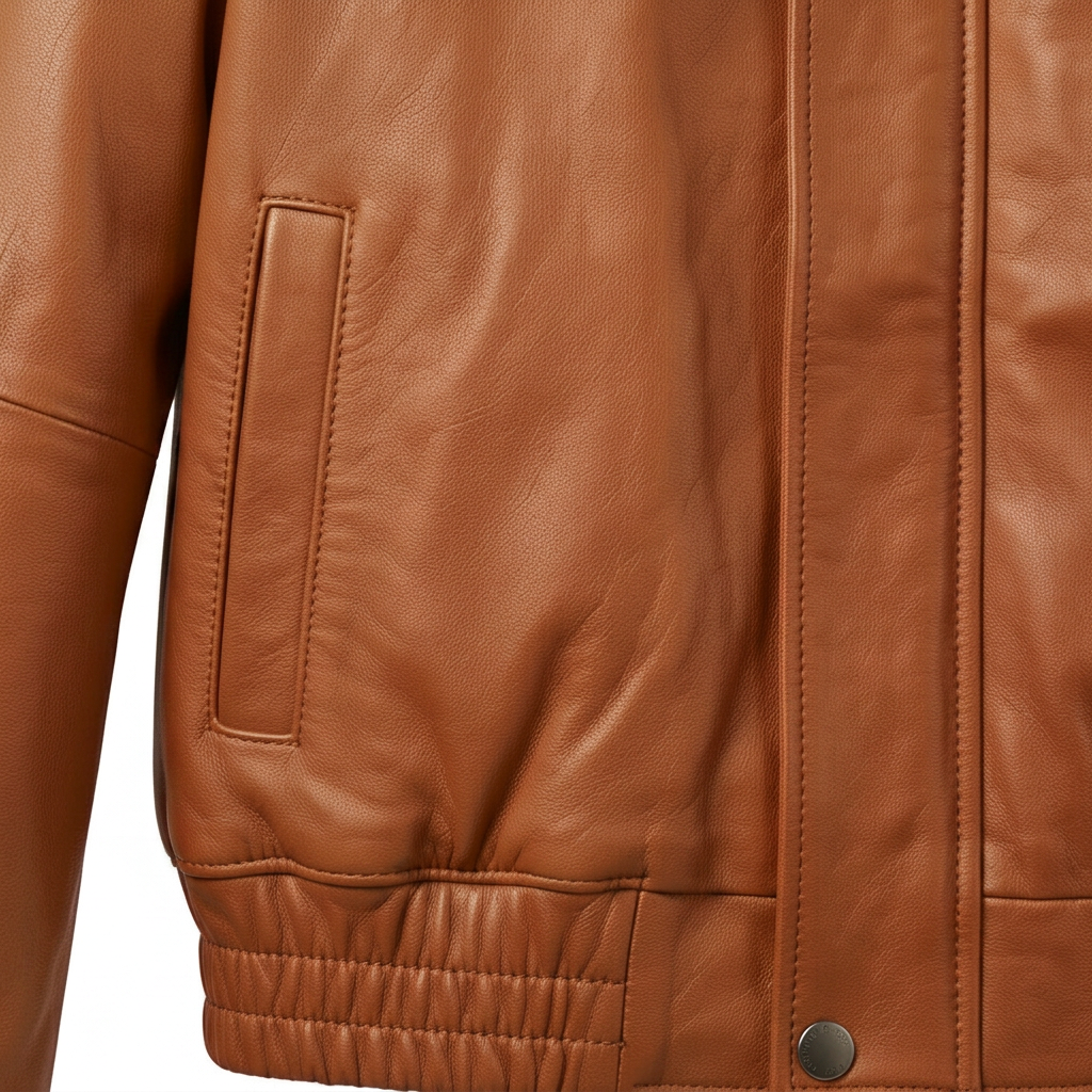 MRKSHI AMBER — Smooth Leather leather Jacket in Camel, detail