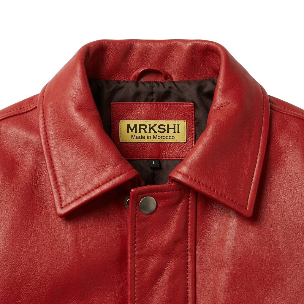 MRKSHI AMBER — Smooth Leather leather Jacket in Red, detail