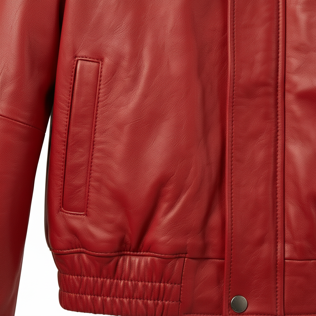 MRKSHI AMBER — Smooth Leather leather Jacket in Red, detail