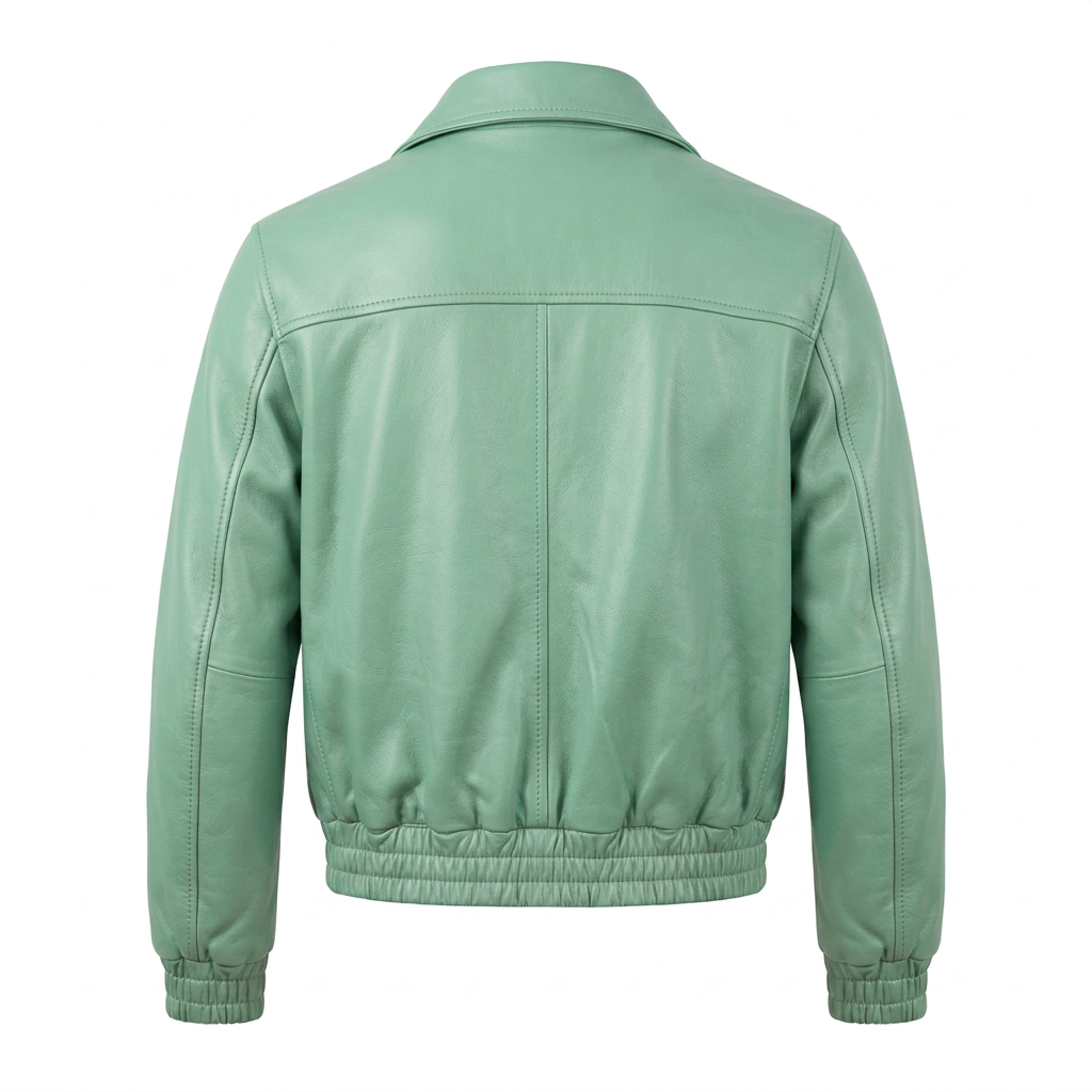 MRKSHI AMBER — Smooth Leather leather Jacket in Mint, back view