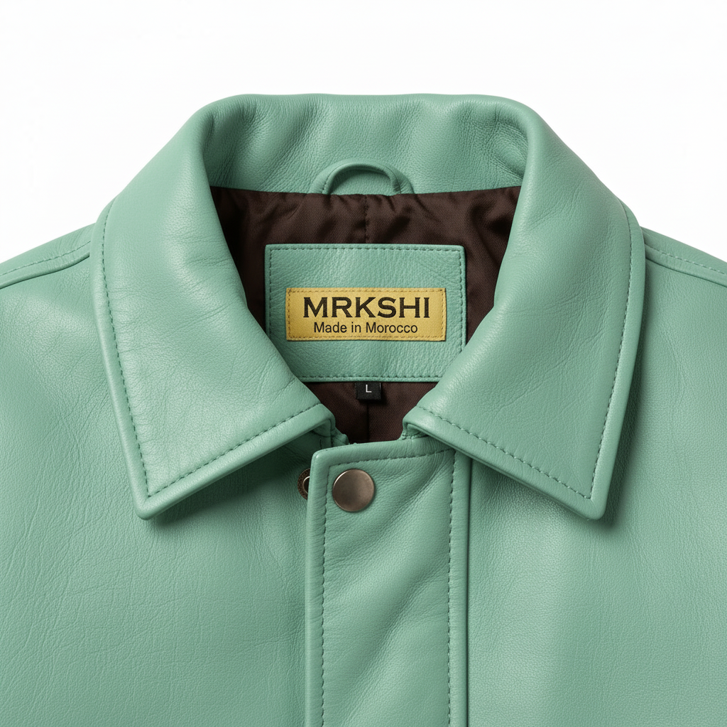 MRKSHI AMBER — Smooth Leather leather Jacket in Mint, detail