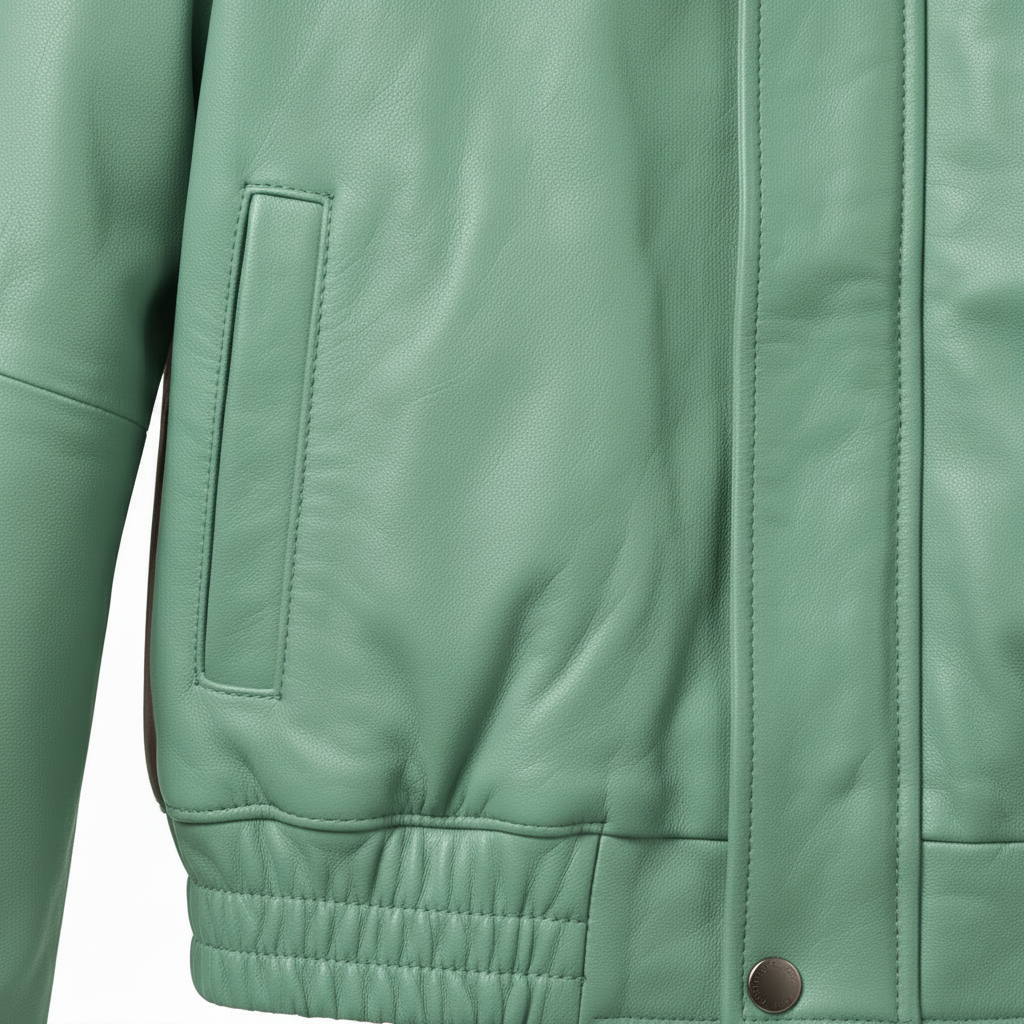 MRKSHI AMBER — Smooth Leather leather Jacket in Mint, detail