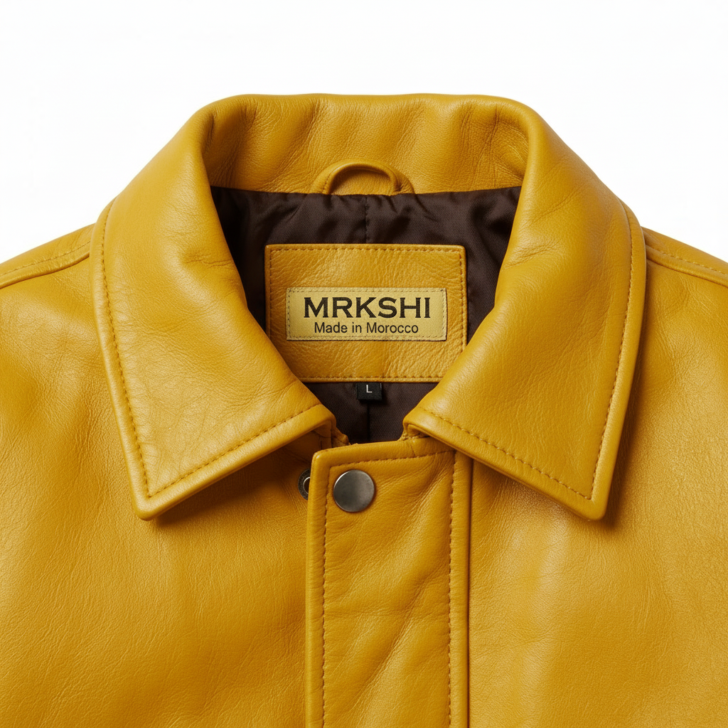 MRKSHI AMBER — Smooth Leather leather Jacket in Yellow, detail