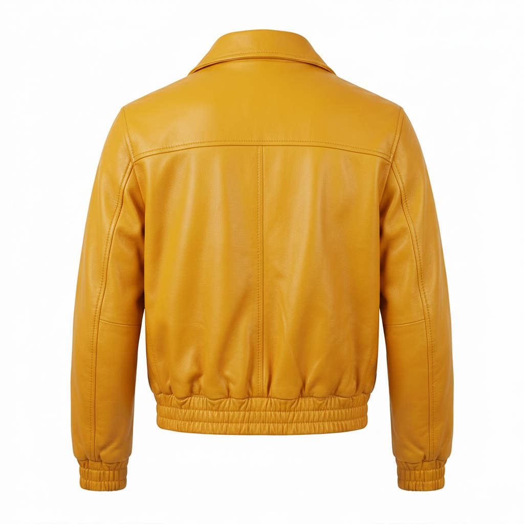 MRKSHI AMBER — Smooth Leather leather Jacket in Yellow, back view