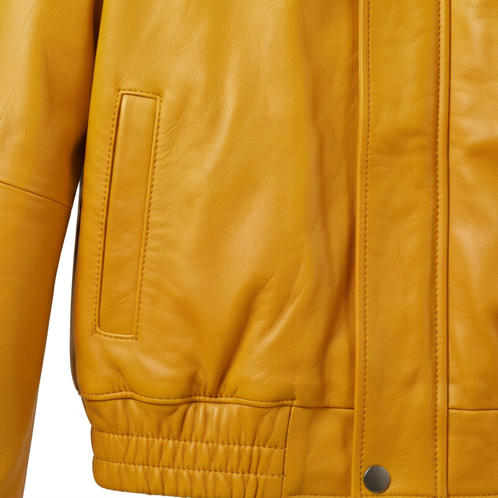 MRKSHI AMBER — Smooth Leather leather Jacket in Yellow, detail
