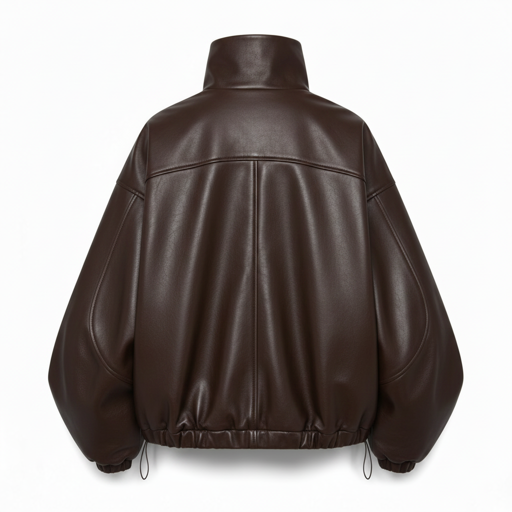 MRKSHI CASAUI — Smooth Leather leather Jacket in Dark Chocolate, back view