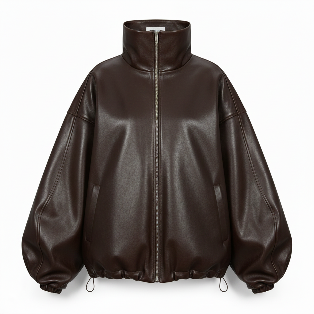 MRKSHI CASAUI — Smooth Leather leather Jacket in Dark Chocolate, front view