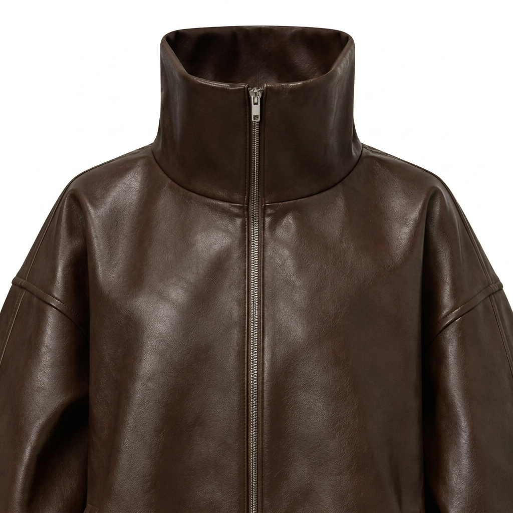 MRKSHI CASAUI — Smooth Leather leather Jacket in Dark Chocolate, detail