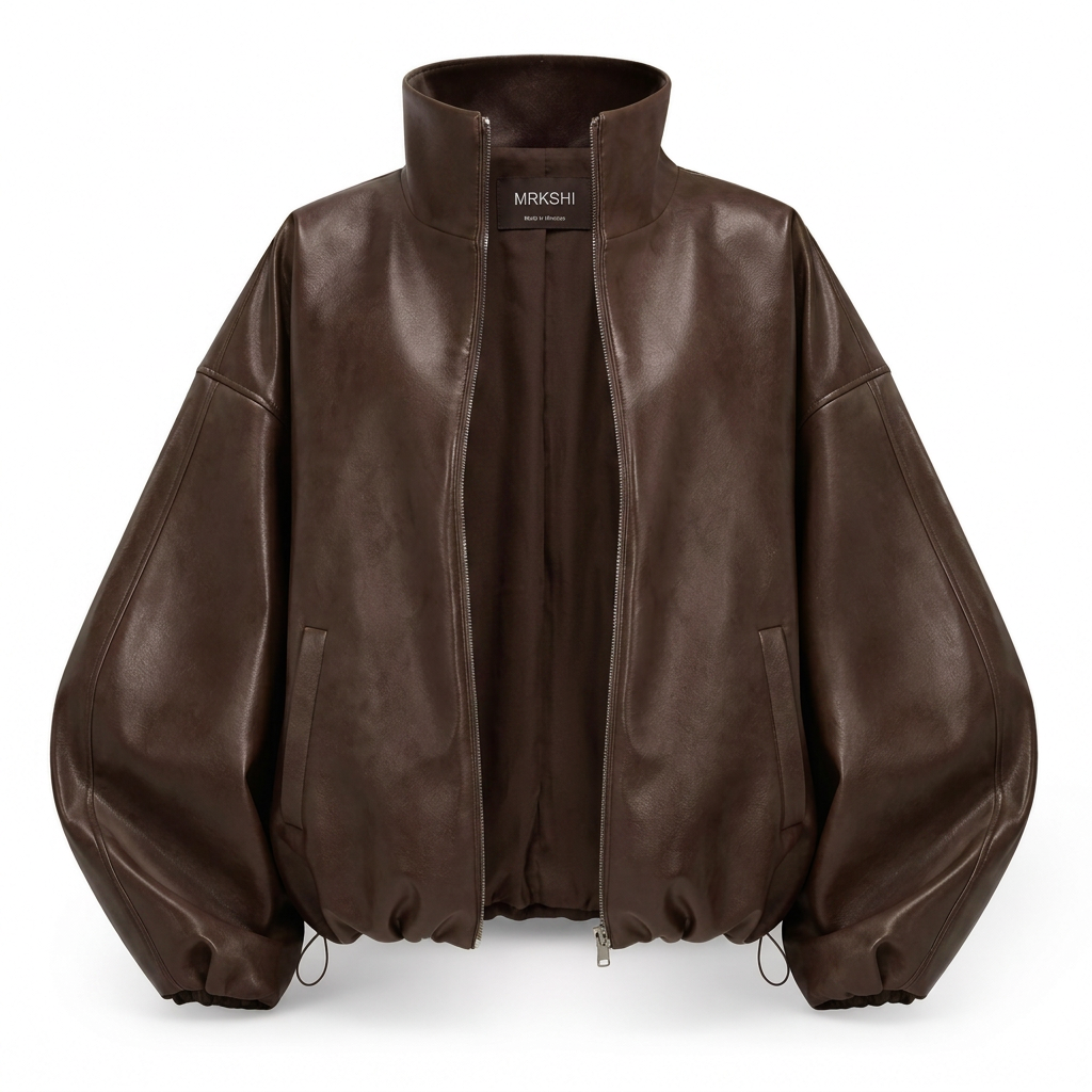 MRKSHI CASAUI — Smooth Leather leather Jacket in Dark Chocolate, detail
