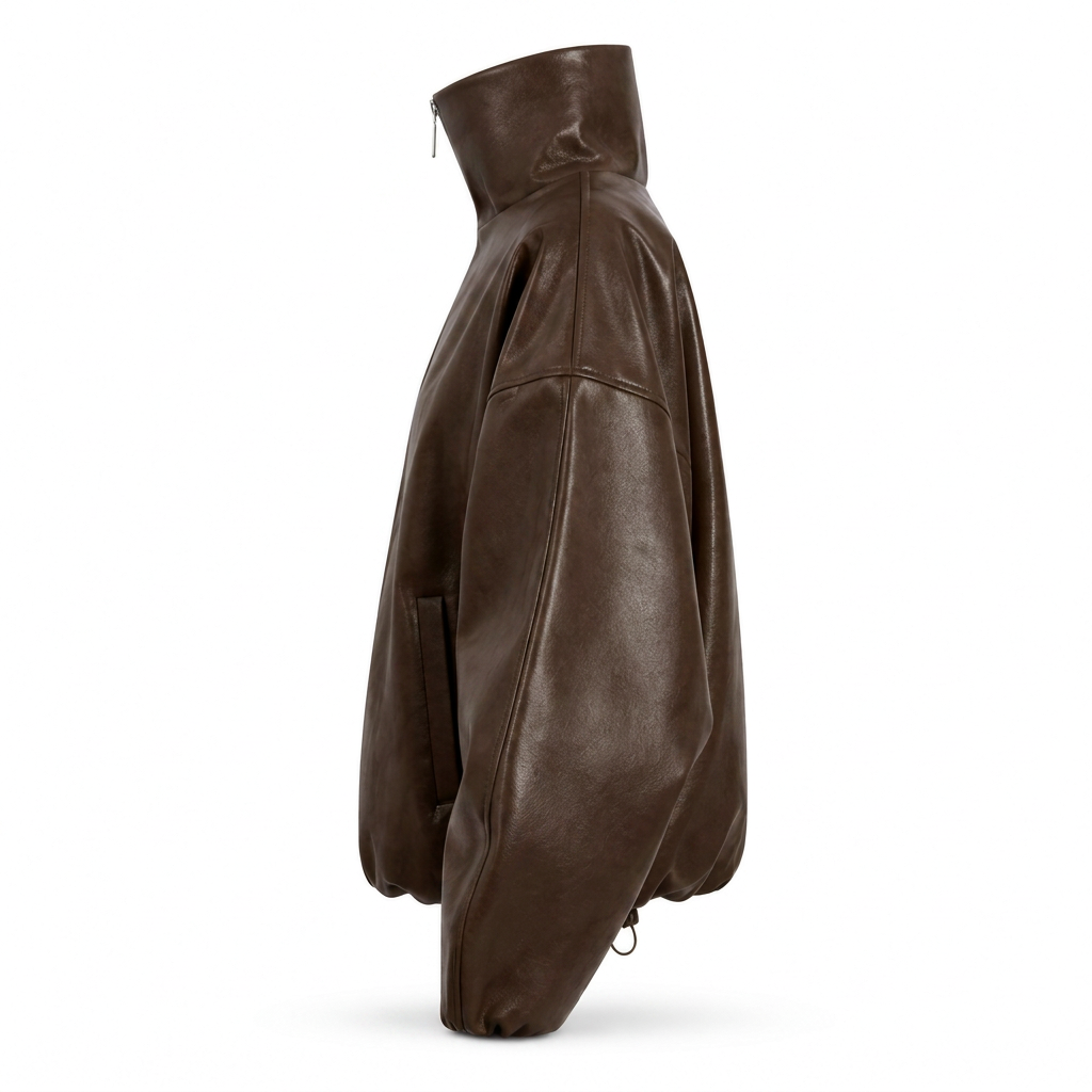 MRKSHI CASAUI — Smooth Leather leather Jacket in Dark Chocolate, side view