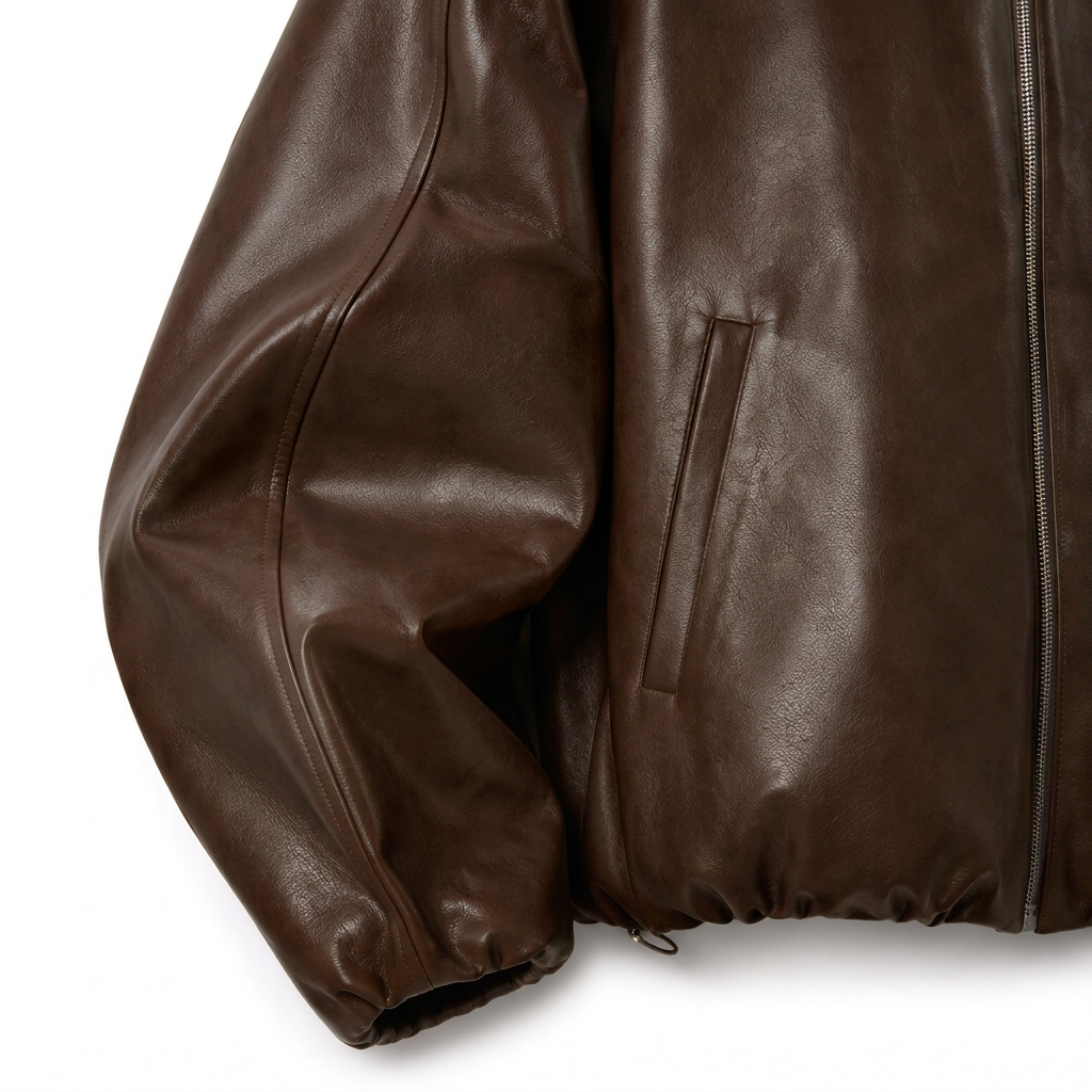 MRKSHI CASAUI — Smooth Leather leather Jacket in Dark Chocolate, three quarter view