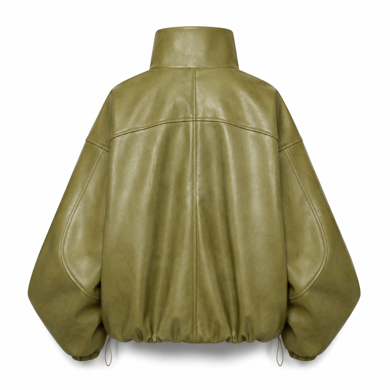 MRKSHI CASAUI — Smooth Leather leather Jacket in Olive, back view
