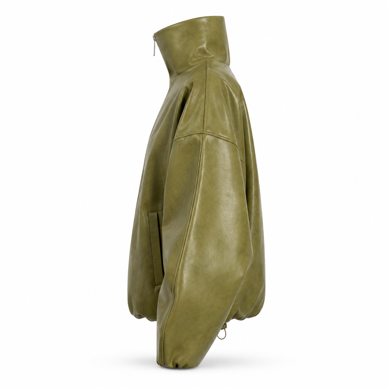 MRKSHI CASAUI — Smooth Leather leather Jacket in Olive, side view
