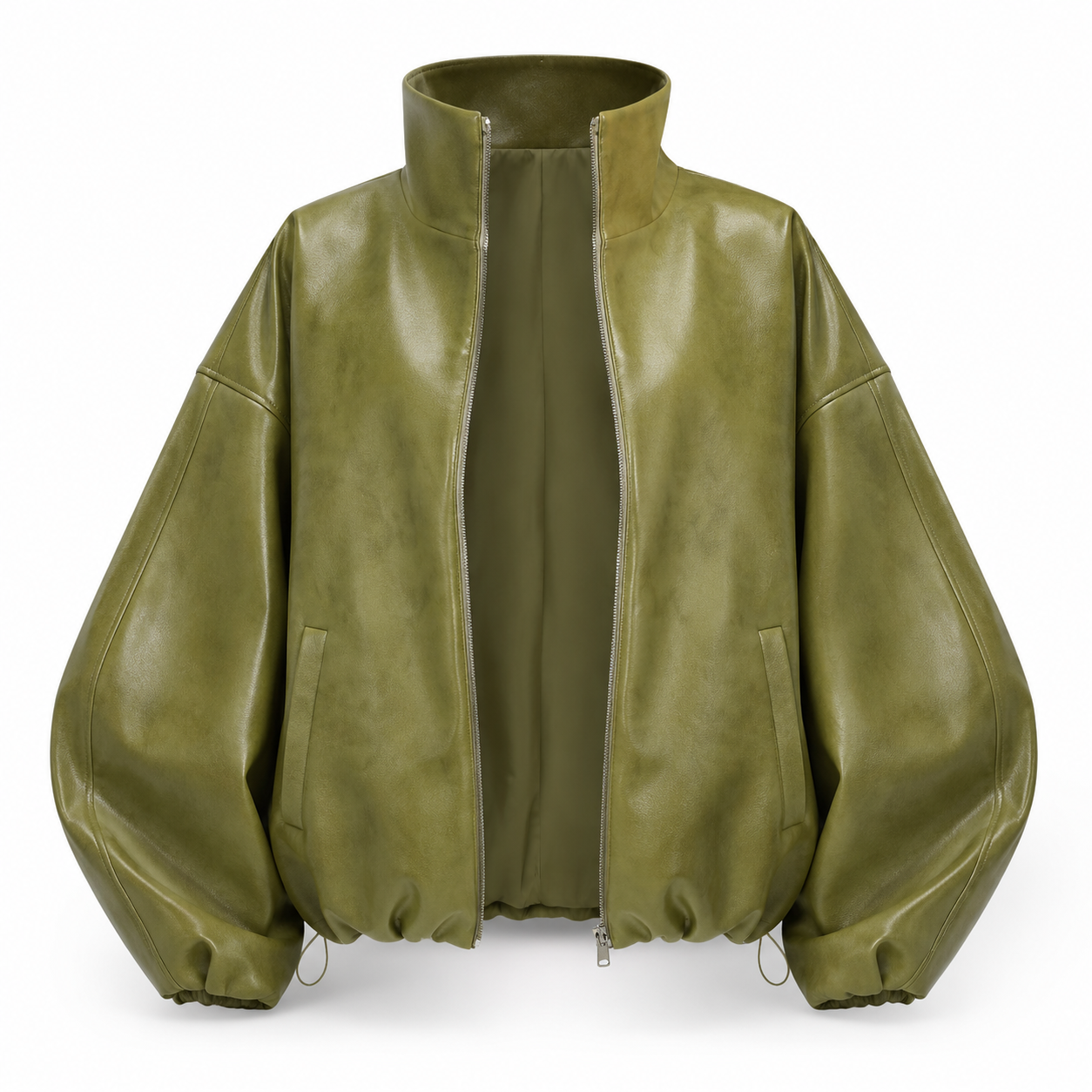 MRKSHI CASAUI — Smooth Leather leather Jacket in Olive, detail