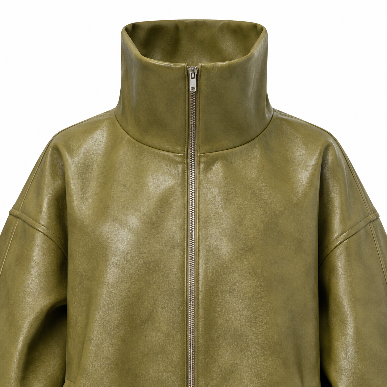 MRKSHI CASAUI — Smooth Leather leather Jacket in Olive, detail