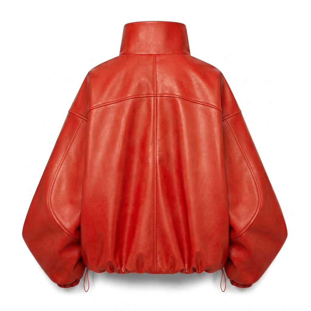 MRKSHI CASAUI — Smooth Leather leather Jacket in Red, back view