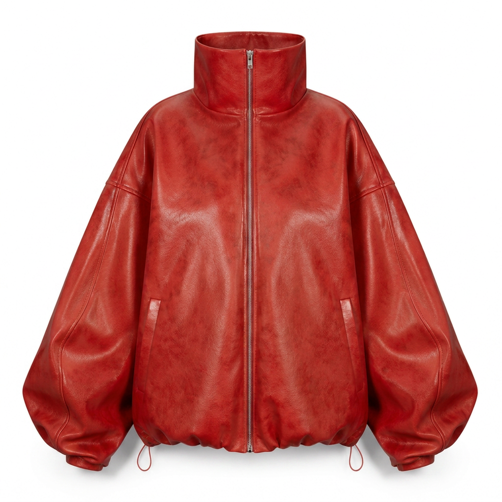 MRKSHI CASAUI — Smooth Leather leather Jacket in Red, front view