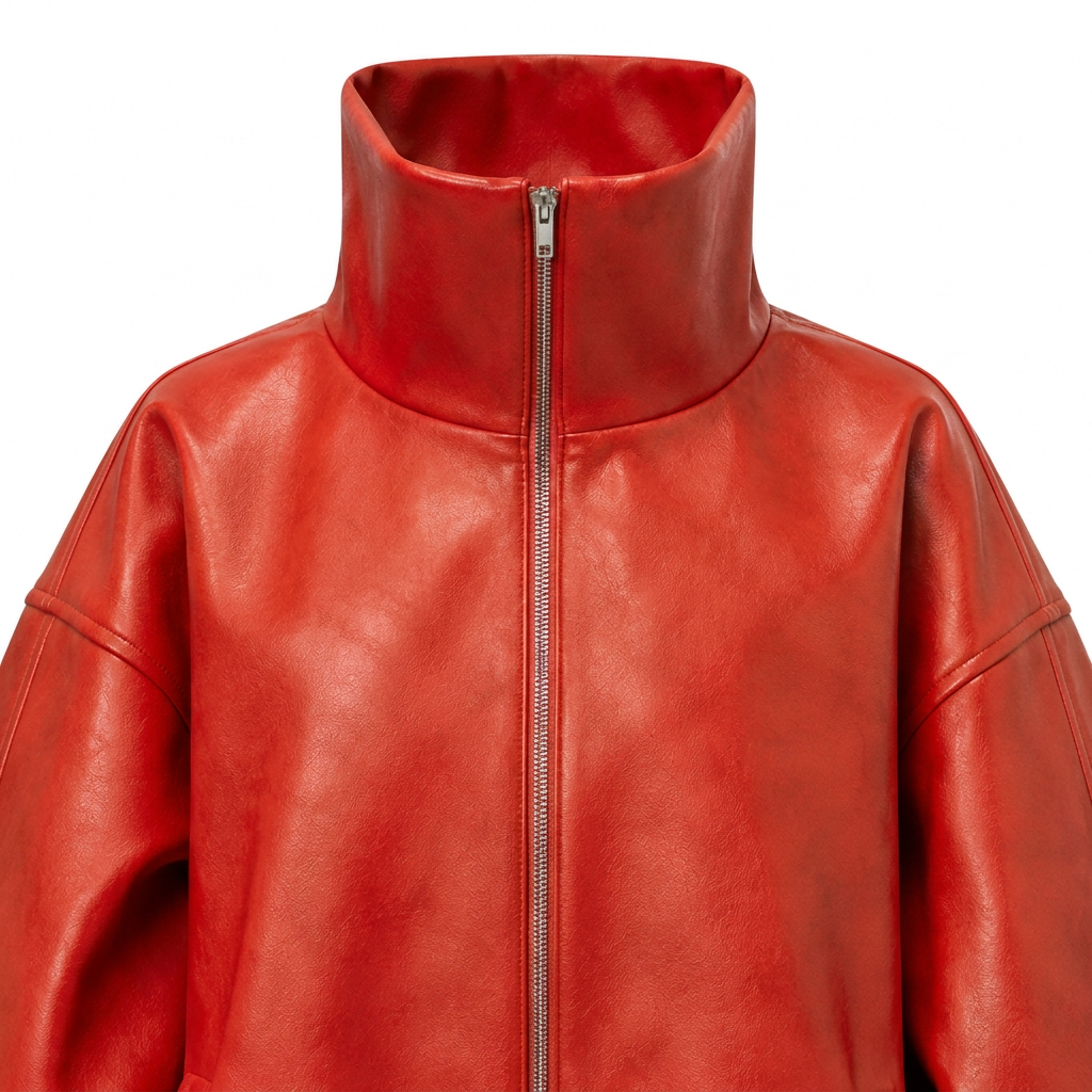 MRKSHI CASAUI — Smooth Leather leather Jacket in Red, detail