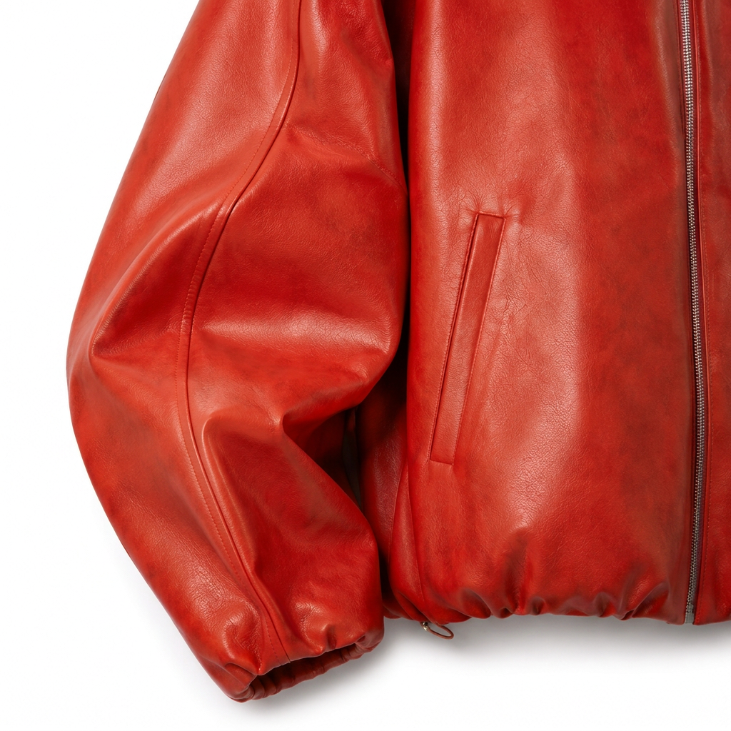 MRKSHI CASAUI — Smooth Leather leather Jacket in Red, three quarter view